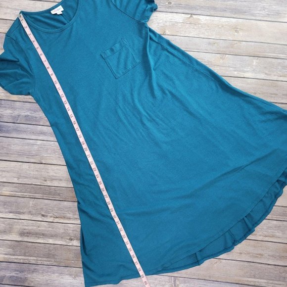 LuLaRoe Teal Short Sleeve T-Shirt Dress Women's Size Large 646 - Picture 3 of 8
